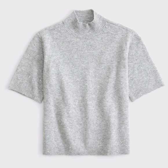 Abercrombie & Fitch Sweaters - Abercrombie & Fitch Light Grey Sequin Mockneck Sweater Tee